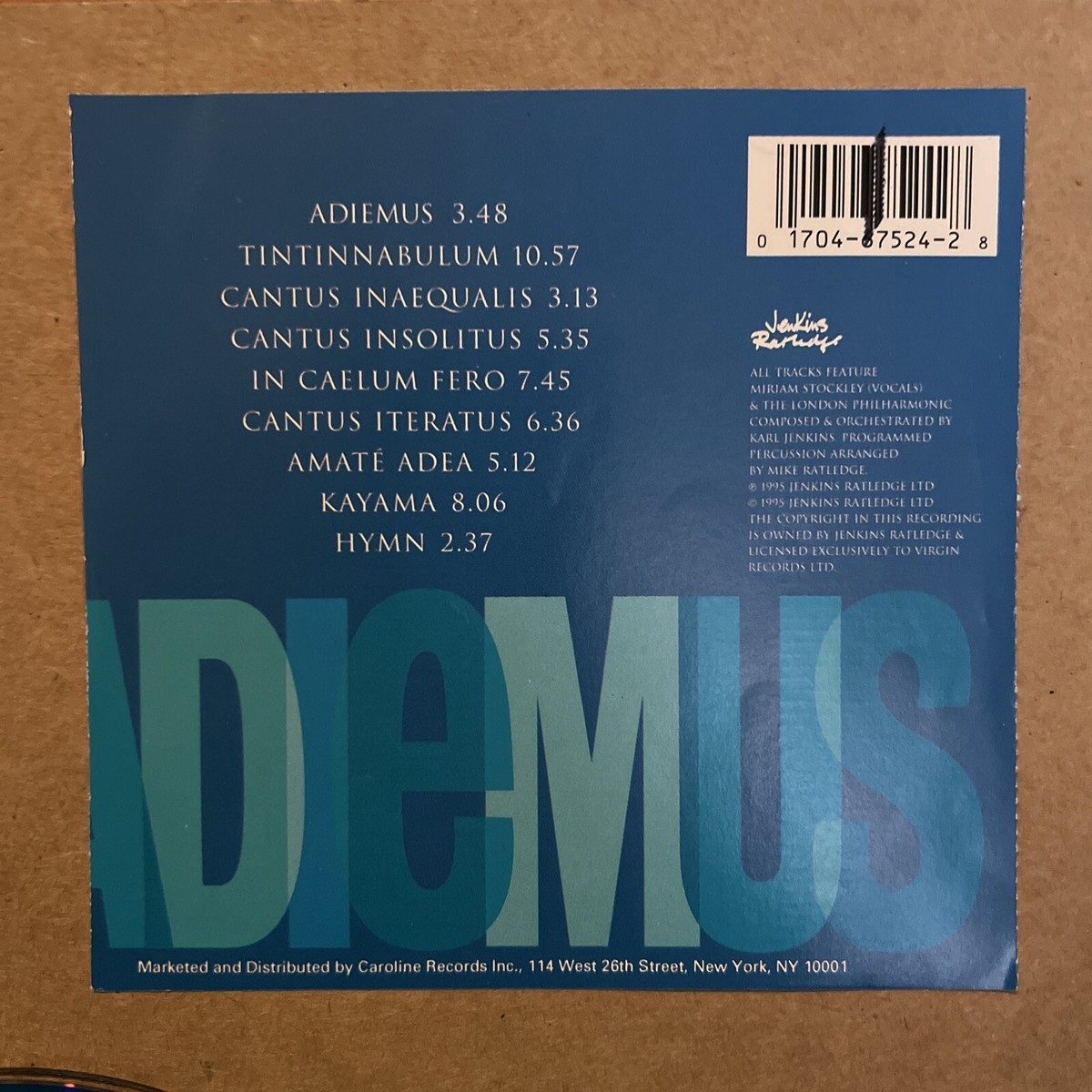 ADIEMUS - SONGS OF SANCTUARY CD (NO JEWEL CASE) CD & SLEEVE
