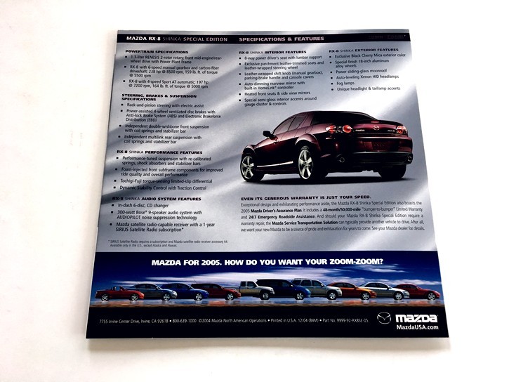 2005 Mazda Rx-8 Rx8 Shinka Special Edition Original Car Sales