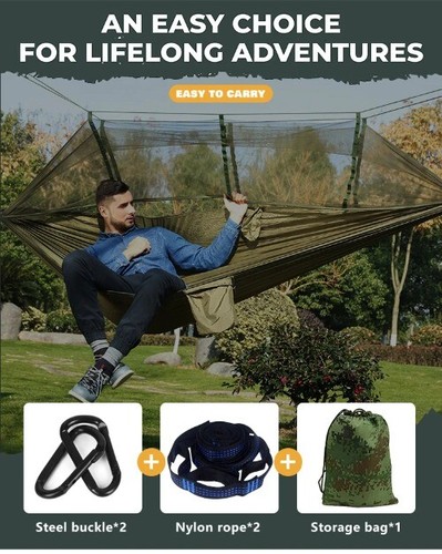 Portable Camping Hammock with Net Lightweight Double Hammock for Indoor Outdoor - Picture 15 of 32
