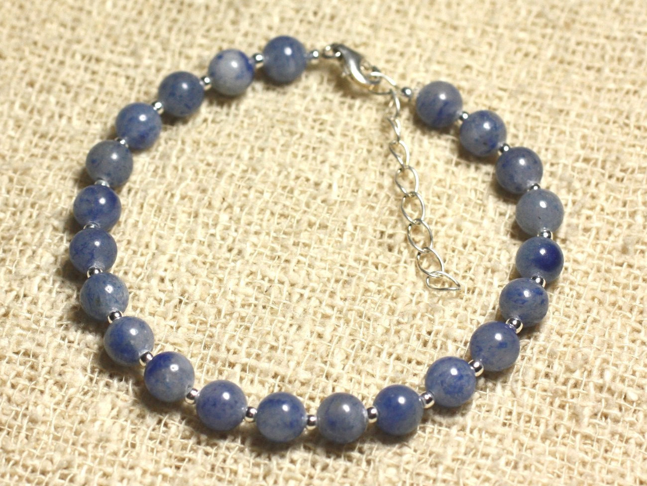 Bracelet Argent 925 et Pierre naturelle de jaspe bleue apaisante