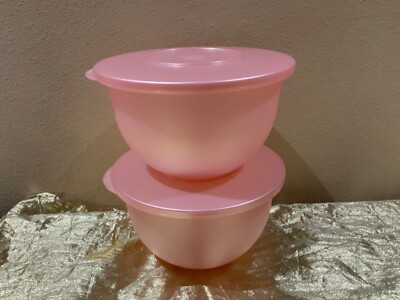 New Tupperware Beautiful Set 2 Impressions Mixing Bowls 2.5L each Pearl Pink 