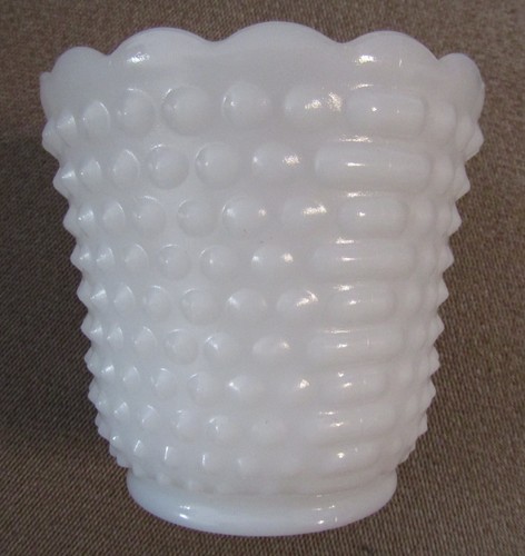 Vintage Fire King Oven Ware Hobnail With Dashes Milk Glass Vase or Planter