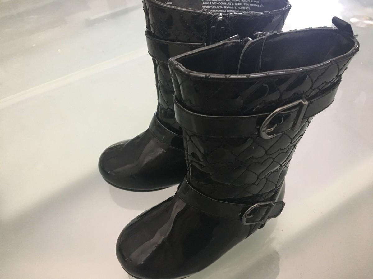 Cute OLD NAVY Girl Rain Dress Zipper Black Patent Leather-Like Boots Size