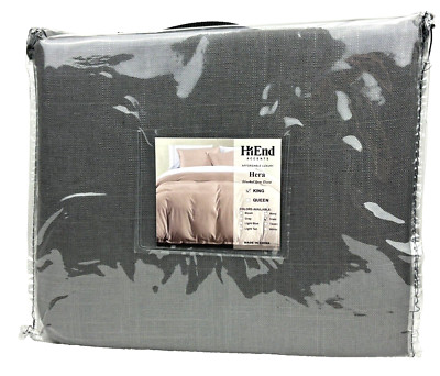 HiEnd Accents KING Hera Washed Linen Duvet Cover Slate Gray Hotel Luxury