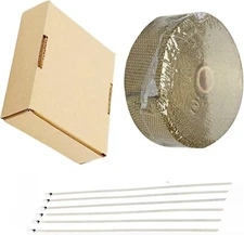 Titanium Exhaust Heat Wrap 2" x 50'Heat Shield Tape Stainless Tie for Motorcycle