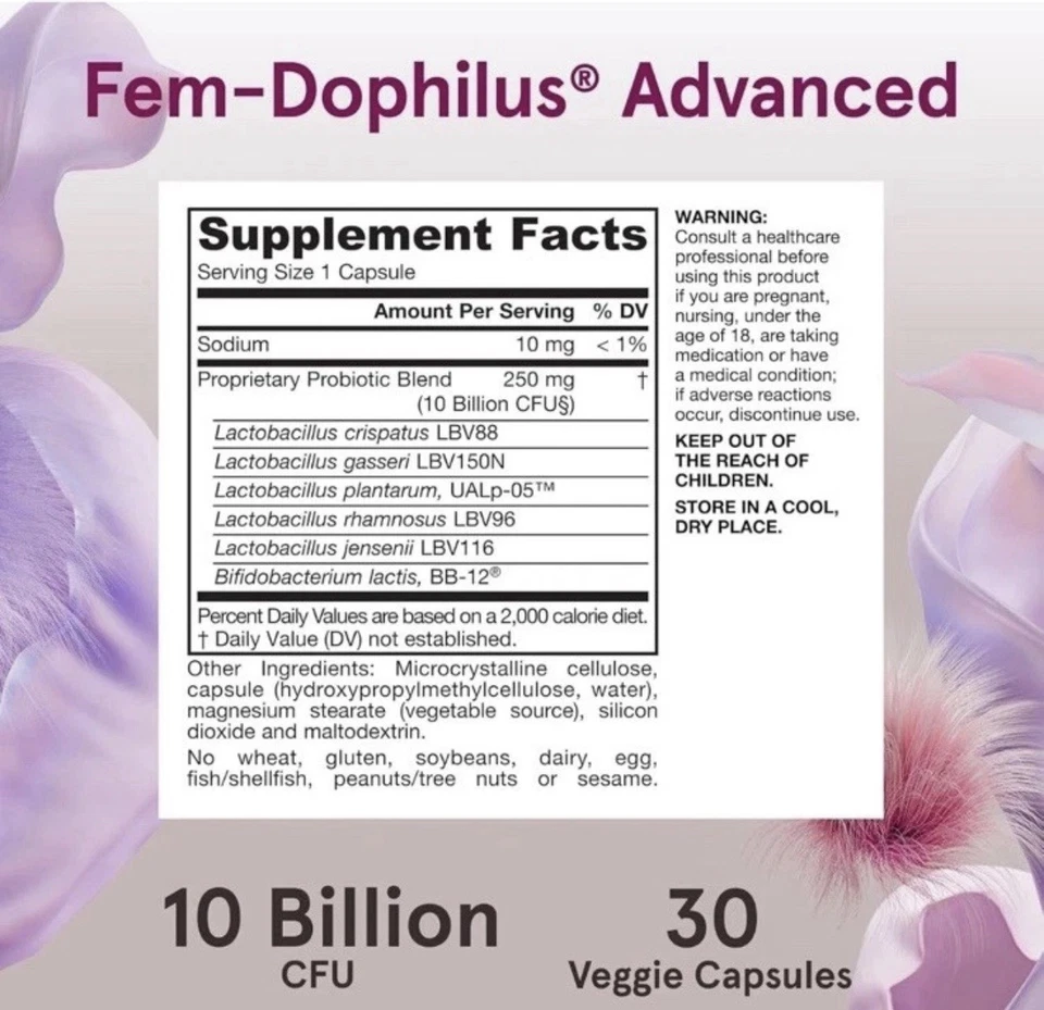 Vegan Fem Dophilus, Avanzado, 10 mil millones de UFC (250 mg), 30 cápsulas vegetales Exp27 Foto 2 de 2