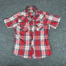 Wrangler Shirt Mens Size L Red Plaid Wrancher Pearl Snap Western Short Sleeve