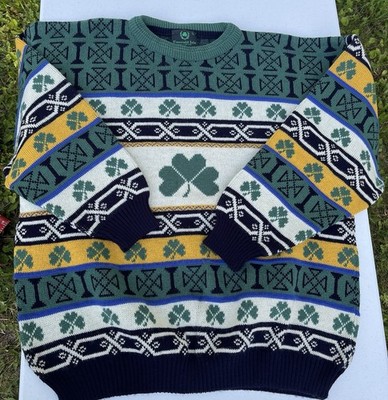 Vintage Emerald Isle Irish Shamrock Knit Sweater Size XL Made In Ireland