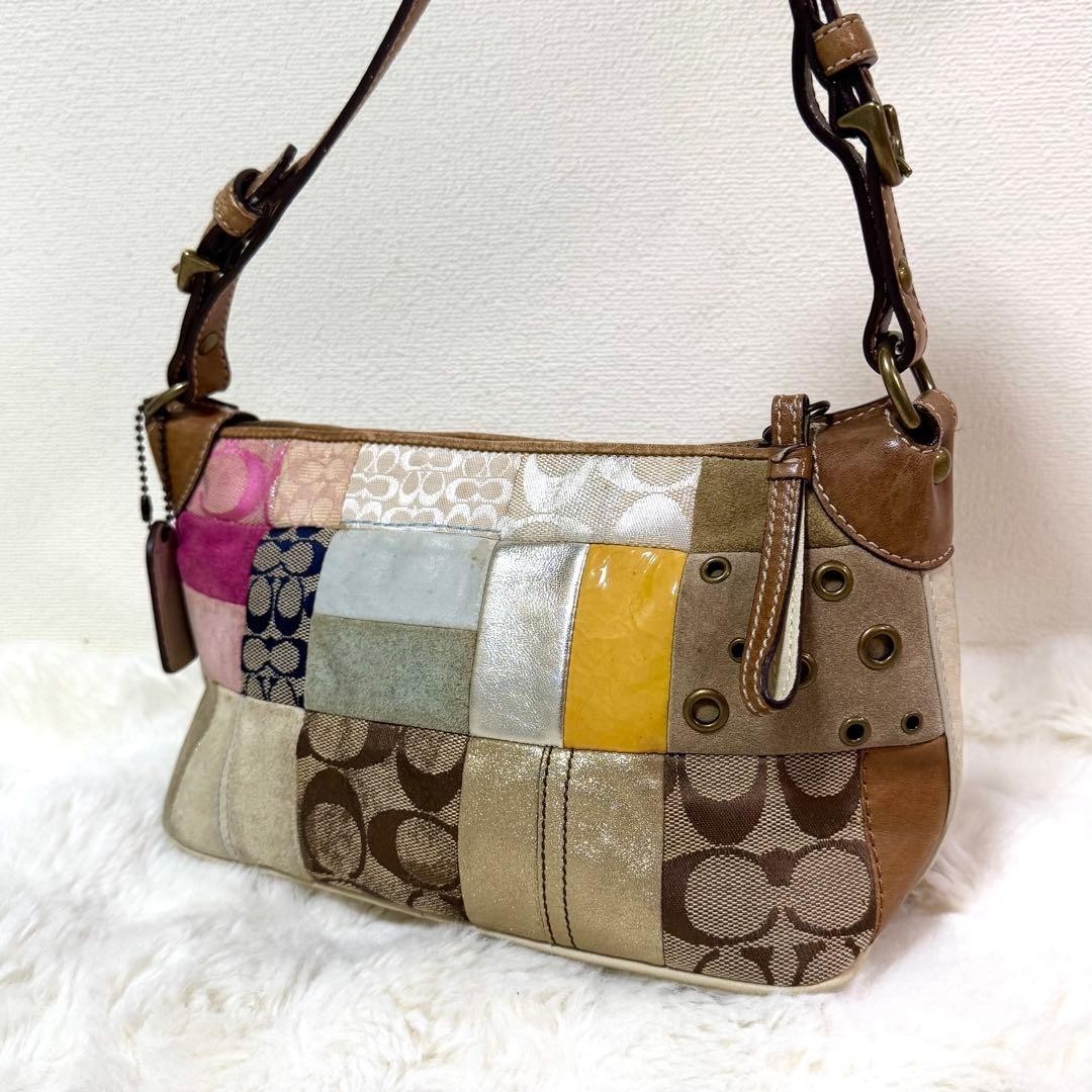 COACH Patchwork Multicolor Hobo Bag Y2K Vintage Leather Shoulder Bag Used