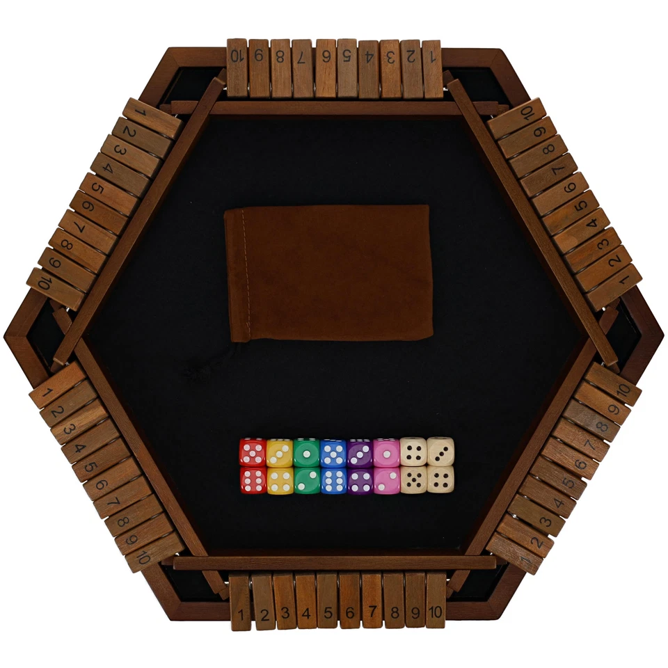 Pacific Shore Games 6 Player Shut The Box Dice Game,Walnut Stained Wood, Large - Image 4 of 4