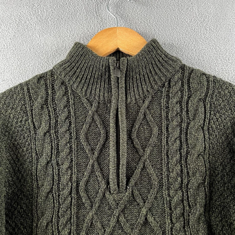Suéter Tejido Isla Esmeralda Para Hombres Medio Verde Cable Tejido Pescador Barbour Cremallera Foto 2 de 4