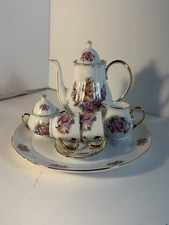 Tea Set Miniature 10-pieces with Roses, Violets, and Delicate Gilt Edging