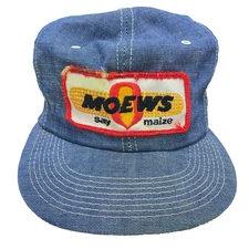 Vintage K Brand Trucker Hat Cap Made In USA Deinim 80s Moews Seeds Patch Farm LL