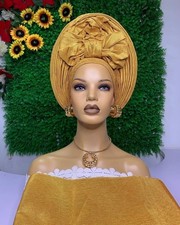 African Auto Gele Headtie Women Pink African Asooke Design