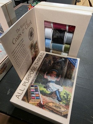 Vintage Coats & Clark Cotton Thread Gift Set 12 Spools Girl on Swing Design