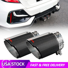 2x Carbon Fiber Exhaust Tip Tailpipe For Honda Civic 10th Gen 2016-2021