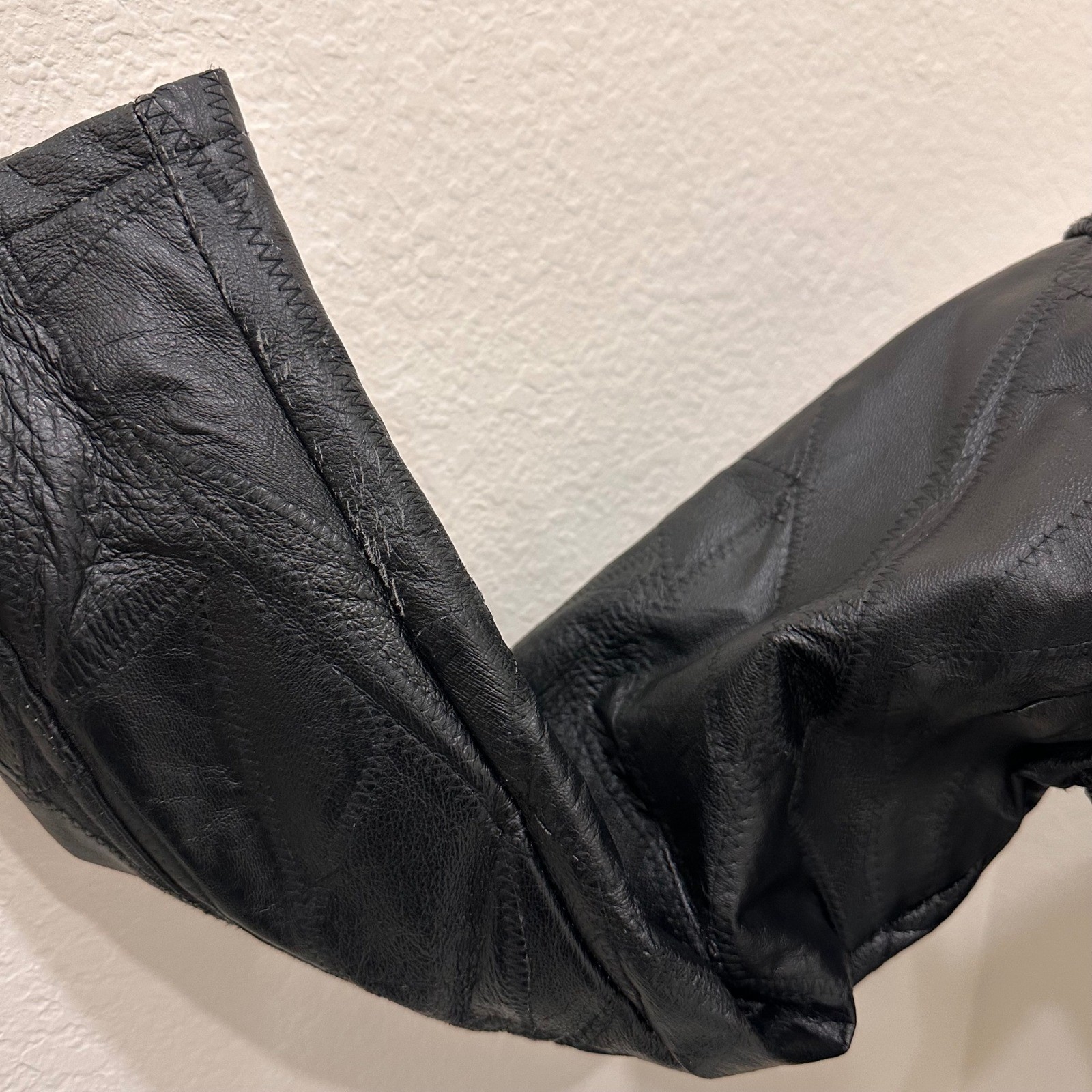 Vintage M Collection Black Patchwork Leather Jack… - image 11