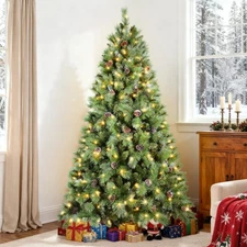 Blusxwish 5ft Snow Tips Prelit Christmas Tree with Pine Cones, Premium Artifi...