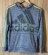 Adidas Kids Long Sleeve Pullover Hoodie Gray/Green Large 14-16 