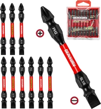 10Pcs SL1/4-PH2 Impact Double End Screwdriver Bit Set, 2.56 In. #2 Phillips/Powe