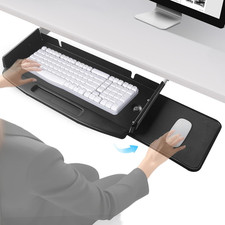 Vassoio tastiera sotto scrivania in acciaio massiccio scorrevole con piattaforma mouse girevole 360°