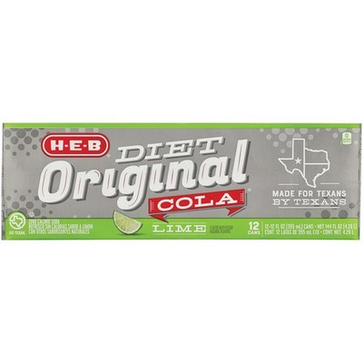H-E-B Diet Original Cola with Lime 12 oz Cans 12 Pack Zero Sugar