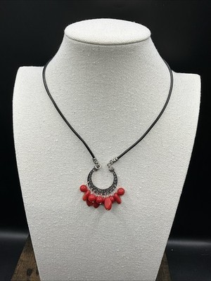 Barse Shenanigans Necklace- Bamboo Coral- Leather- Sterling Silver- NWT