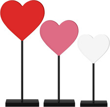 3 Pcs Valentine‘S Day Heart Wooden Sign on Stand Heart Shape Tall Standing Table
