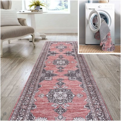 JONATHAN Y Lighting WSH201-28 Washable 2' x 8' Chenille - Dark Pink / Black /