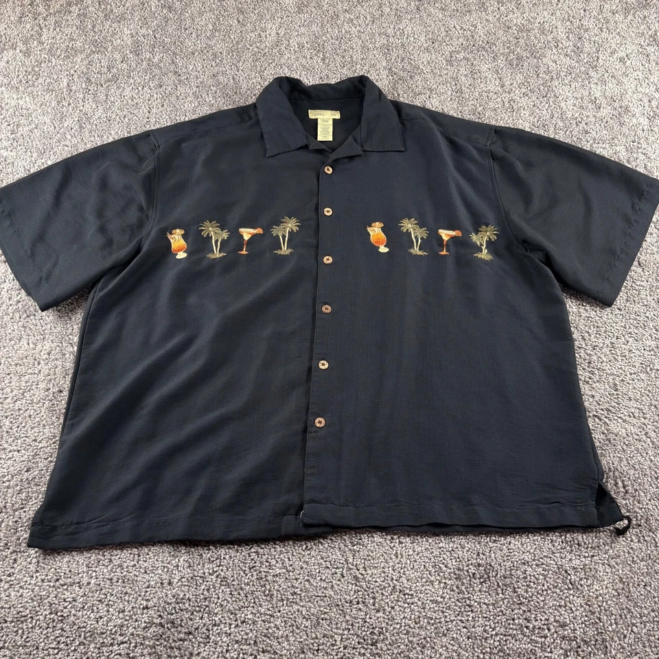 Trader Bay Camp Shirt Mens 2XL Black Drink Palm Tree Party Rayon Blend - Image 2 of 4