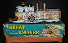 Vintage Nomura THE GREAT SWANEE Tin Friction Riverboat w/ Box - Japan Tin Toy