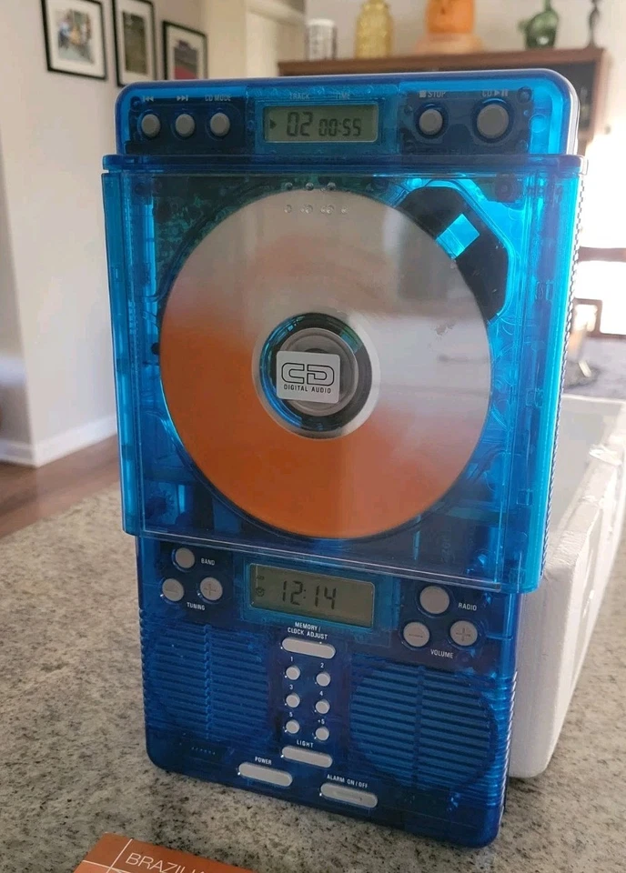 90s Sharper Image CD Shower Radio SI-538 TESTED WORKS! Translucent Blue LikeNew - Image 4 of 4
