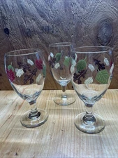 Lot of 3 Vintage Libbey AUTUMN LEAVES Water Goblets: Thanksgiving • Harvest