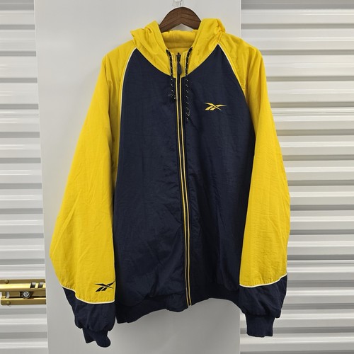 Reebok, Vintage 90s Reebok Reversible Jacket Men XL Yellow Navy Fleece Windbreaker