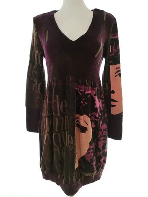 CHERRY PARIS Damen Strickkleid Gr. S Purpur Acryl Langer Ärmel Knielang