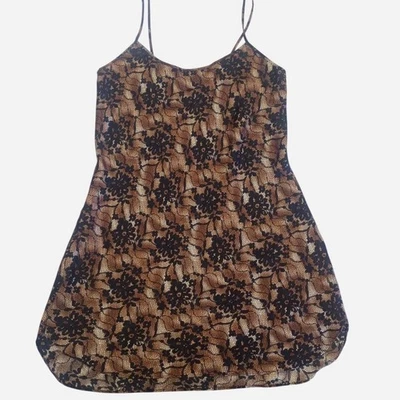 Women's Floral Lace Mini Dress Brown Black Spaghetti Strap - Image 1 of 4