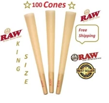 Authentic RAW KING Size pre rolled 100 Cone W/ Filter tips  +FREE LIGHTER