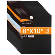 Black Canvas Panels 8x10 inch 14 Pack 100% Cotton Gesso-Primed for Painting