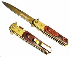 GOLD DAMASCUS Stiletto Blade Pocket Knife Assisted Open  Opening Assisted