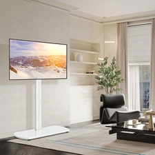 Contemporary Floor TV Stand Mount for 27 to 65 inch Glass TV Base, White