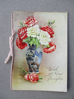 Vintage Weihnachtskarte Art Deco Nelke Blumen in chinesischer Vase 30er Jahre