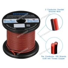 20 AWG 2 Conductor Parallel Silicone Wire 200 deg C 100 feet Tinned Copper Wire