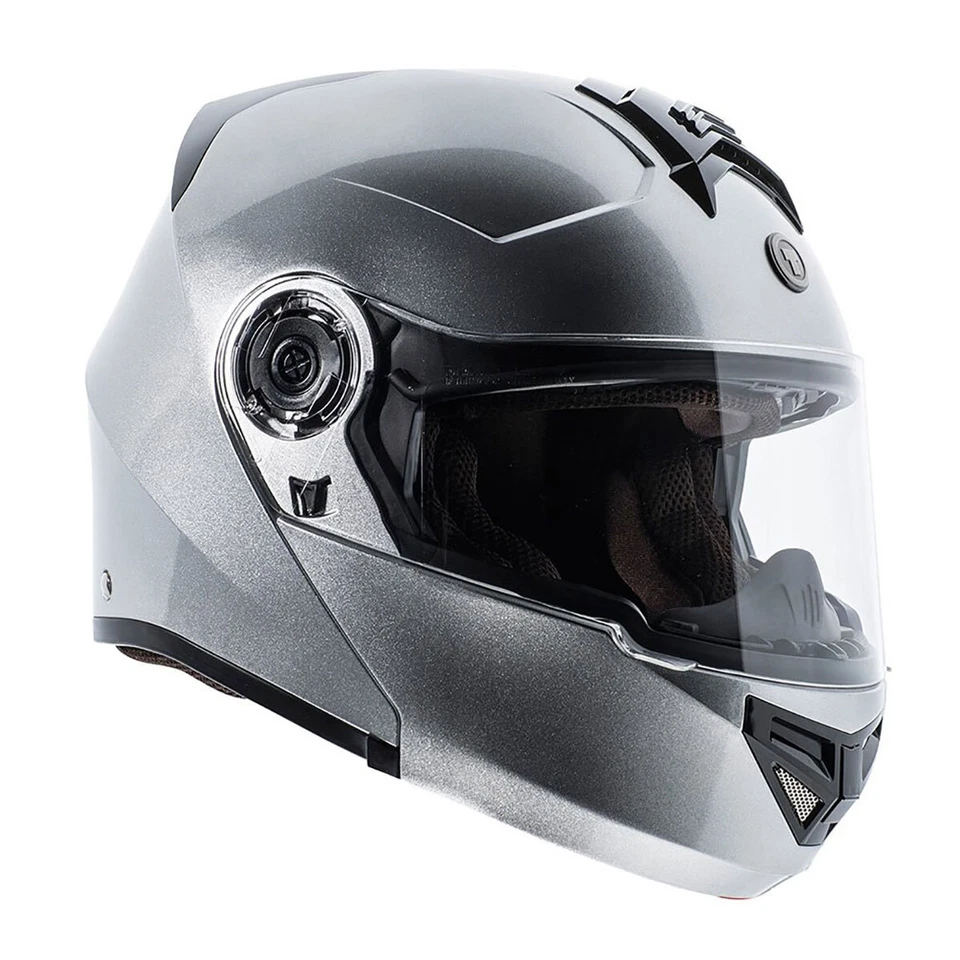 T27B Casco Modular Cara Completa Moto Bluetooth Calle Plateado Metálico XL DOT Foto 2 de 3
