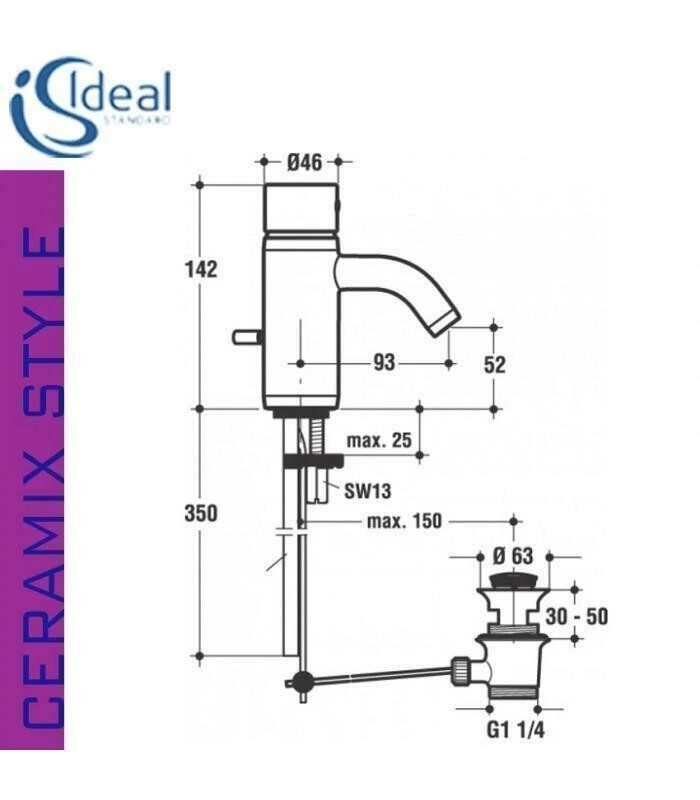 IDEAL STANDARD MISCELATORE LAVABO CROMO SERIE CERAMIX STYLE - Immagine 2 di 2