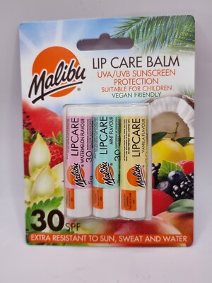 Malibu Lippenpflegebalsam (3er Pack, Wassermelone, Minze, Vanillegeschmack) (B66 A.IA)