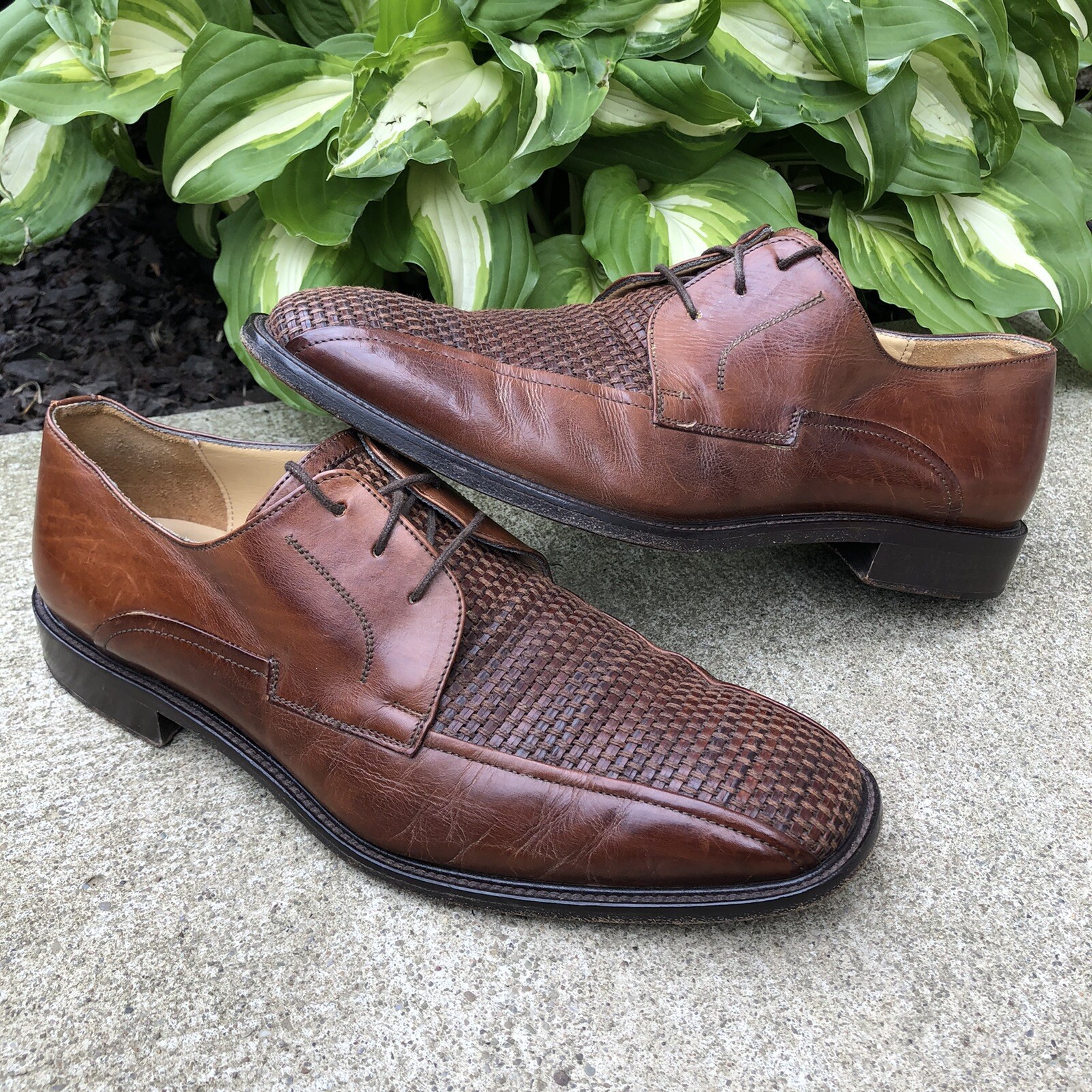 Woven Leather Oxford Dress Shoes Brown 