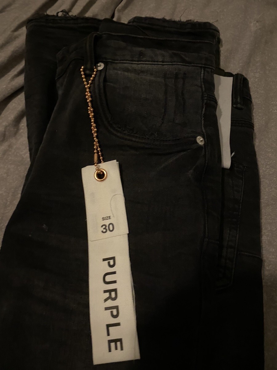 Purple Brand P002 black rinse knee slits rips stretch denim jeans