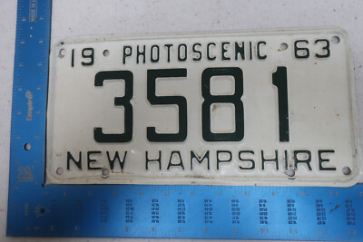 New Hampshire License Plate Tag 1963 63 NH 3581 4 Four Digit Low Number
