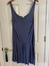 J. CREW Solid Slate Blue Blouson Tie Waist Sleeveless Mini Dress 100% Rayon Sz M
