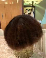 Vintage MCM women's Genuine Mink Fur Pillbox Hat Cloche, dark Brown
